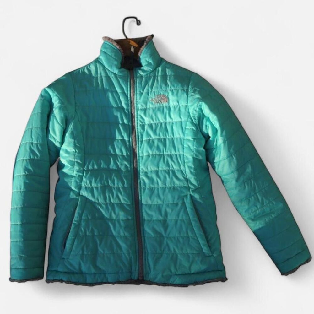 The North Face Blue Teal Gray Reversible Coat XS Warm Lined Mossbud